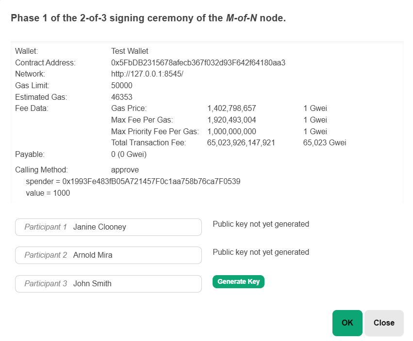 M-of-N Wallet Application - Generate Key